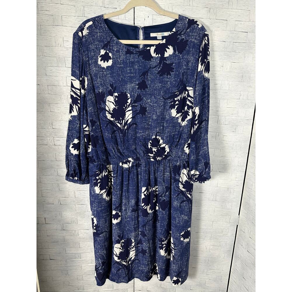 Boden women’s shirt dress blue & cream floral balloon sleeves pockets long